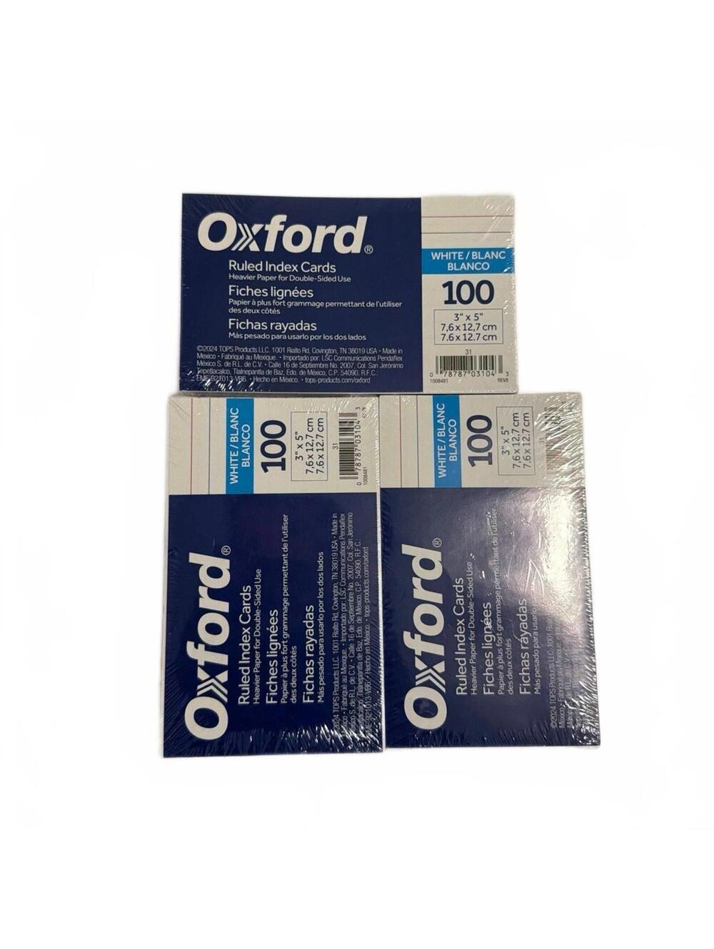 Oxford White Ruled Index Cards 3x5 100 Pack Lot of 3